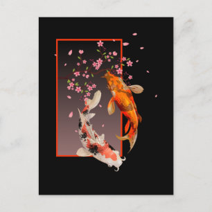 Carte Postale Poissons et fleurs japonais Koi