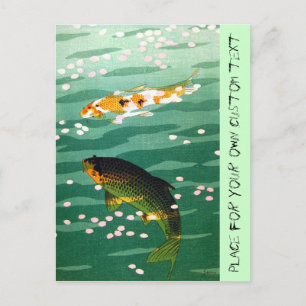 Carte Postale Poissons koi chanceux orientaux cool art eau émera