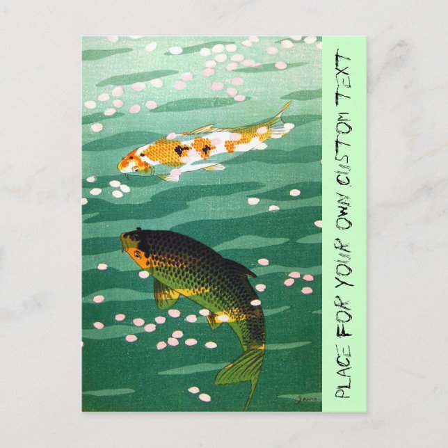 Carte Postale Poissons koi chanceux orientaux cool art eau émera (Devant)