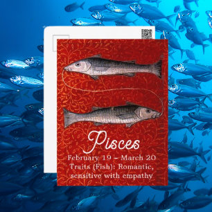 Carte Postale Poissons signe Zodiaque Poisson fête d'anniversair