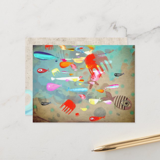 Carte Postale Poissons surfant sur les vagues (Devant/Arrière en situation)
