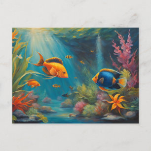 Carte Postale Poissons tropicaux dans l'océan avec du corail et