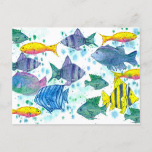 Carte Postale Poissons tropicaux Turquoise Bleu Océan Mer Créatu