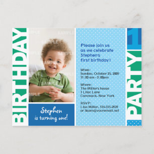 Carte postale Poka Dot First Birday Party Invitati
