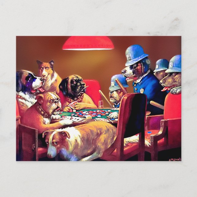 Carte Postale Poker Dogs: Pinched with Four Aces (Devant)