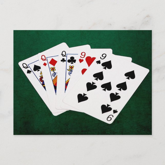 Carte Postale Poker Hands - Full House - Queen et Nine (Devant)