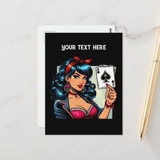 Carte Postale Poker vintage cool (Devant/Arrière en situation)