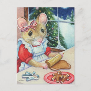 Carte Postale Pôle Nord Whimsical Gingerbread Baker Mouse Art