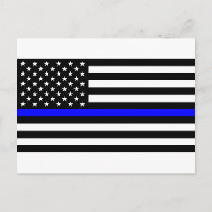 Carte Postale - Police à drapeau américain Ligne Bleue Mince