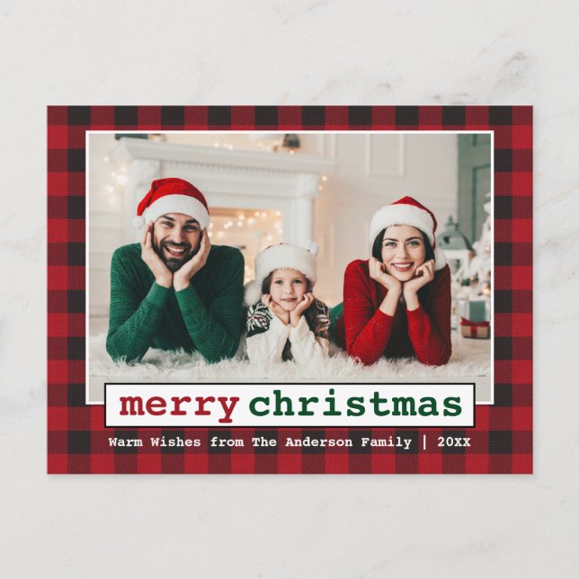Carte Postale Police de machine à écrire Joyeux Noël Photo Rouge (Devant)