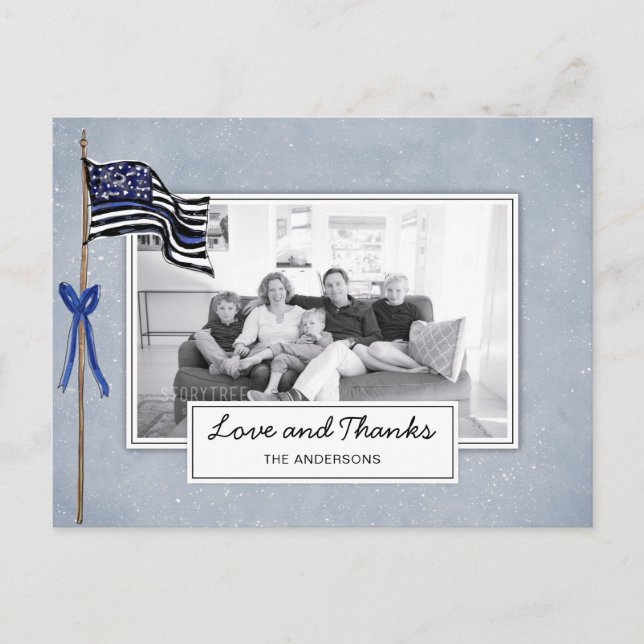 Carte Postale Police Mince Ligne Bleue Drapeau Américain Merci p (Devant)