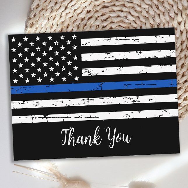 Carte Postale Police Officier Mince Ligne bleue Merci du drapeau (Créateur téléchargé)