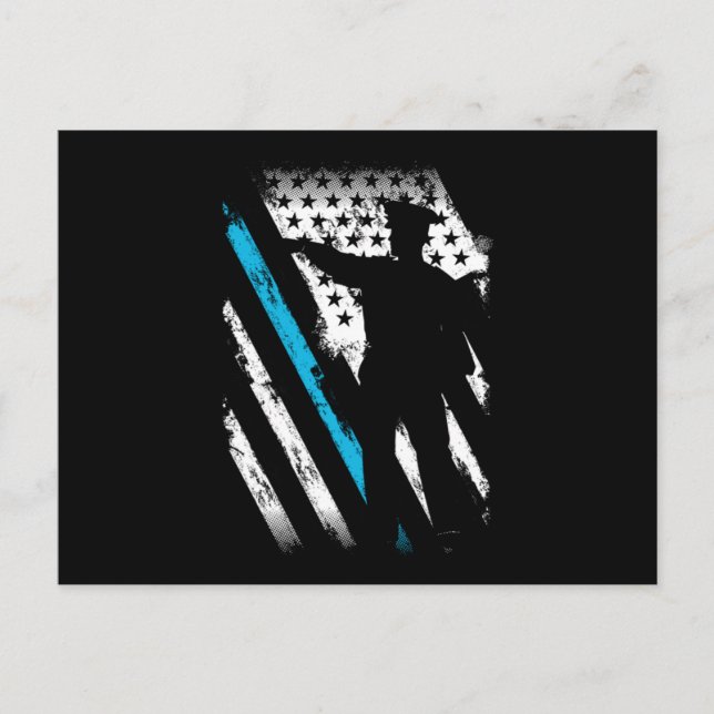 Carte Postale Police USA Ligne bleue Drapeau Police Officier Cad (Devant)