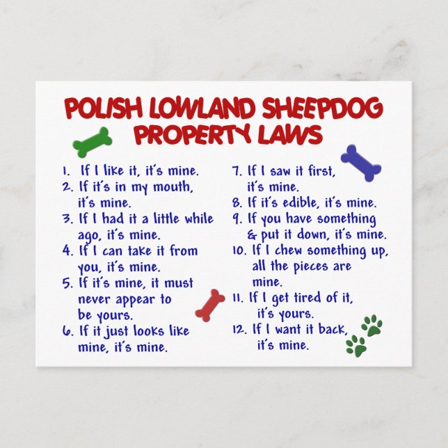 Carte Postale POLISH LOWLAND SHEEPDOG, propriété Lois 2 (Devant)