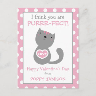 Carte Postale Polka Dot Kitty Chat Personnalisé Valentine's Cart
