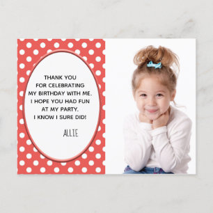 Carte Postale Polka rouge et blanc point d'anniversaire Merci ph