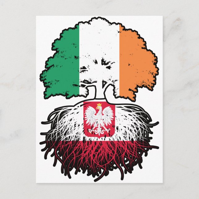 Carte Postale Pologne Pologne Irlande Irlande Arbre drapeau (Devant)