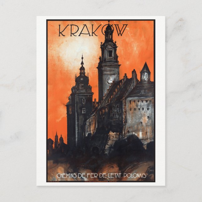 Carte Postale Pologne Poster Vintage voyage de Cracovie restauré (Devant)