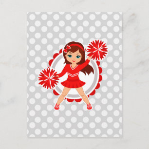Carte Postale Pom-pom girl - Jolie Brunette Rouge
