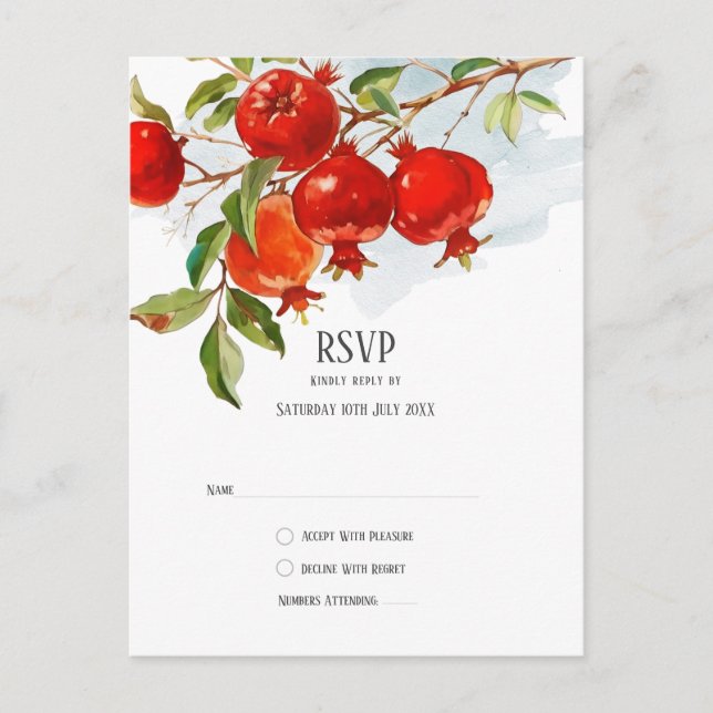 Carte Postale Pomegranes aquarelle thème Couleurs vives (Devant)