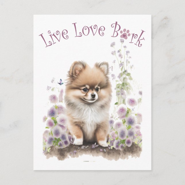 Carte Postale Pomeranian Chien Maman Floral (Devant)