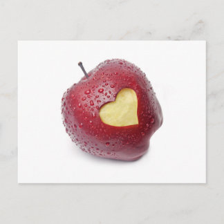 Carte Postale Pomme rouge fraîche avec un symbole en forme de