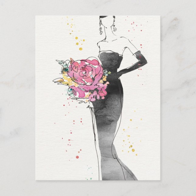 Carte Postale Pomme sauvage | Croquis floral de la robe de mode (Devant)