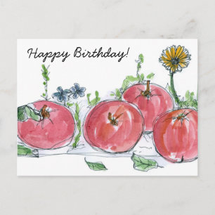 Carte Postale Pommes rouges Aquarelle Fruit Joyeux anniversaire
