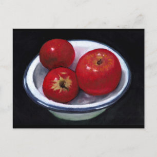 CARTE POSTALE POMMES ROUGES DANS L'ART PASTEL D'HUILE