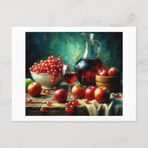 Carte Postale Pommes Rouges, Raisins, Vin,