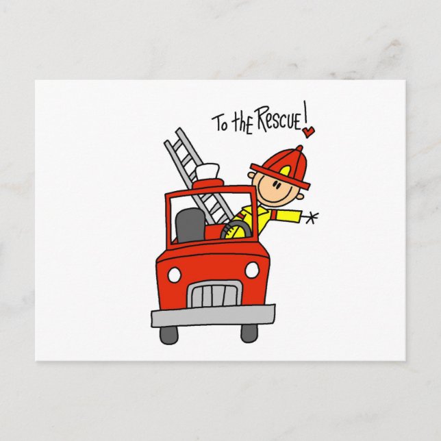 Carte Postale Pompier aux t-shirts et cadeaux Secourus (Devant)