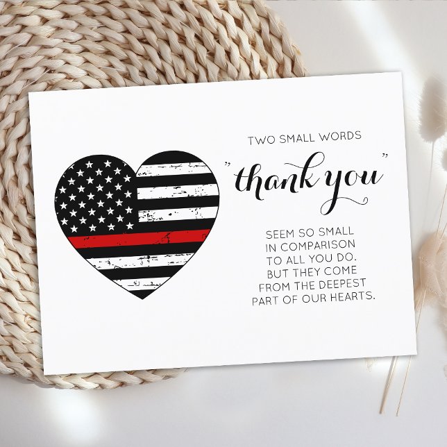 Carte Postale Pompier Mince Ligne Rouge Drapeau Coeur Merci (Créateur téléchargé)