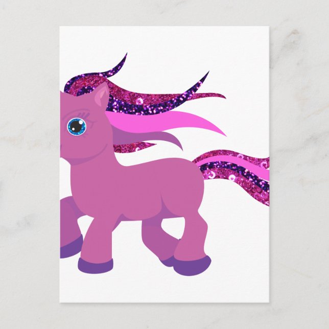 Carte Postale poney pourpre kawaii (Devant)