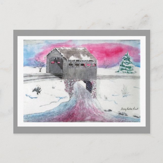 Carte postale Pont couvert de neige (Devant)