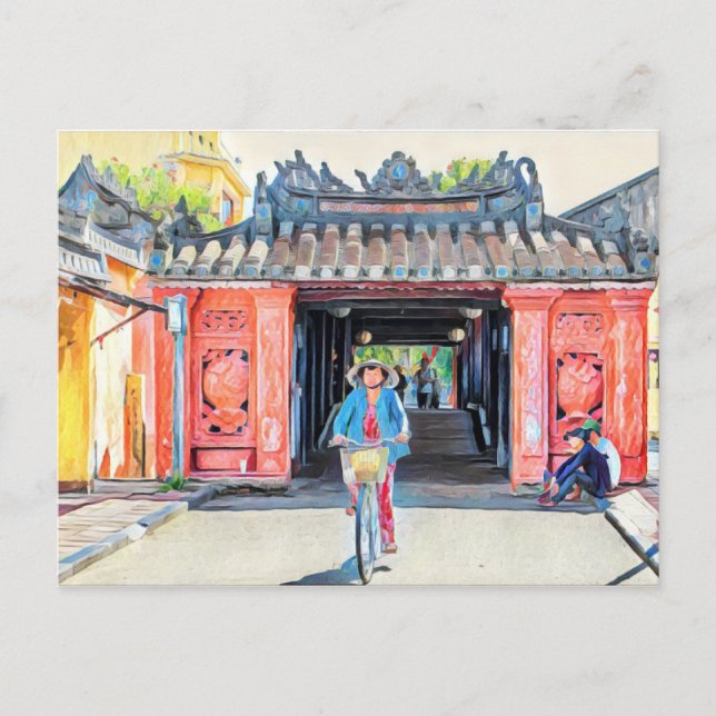 Carte Postale Pont couvert Hoi An Vietnam Asie Aquarelle (Devant)