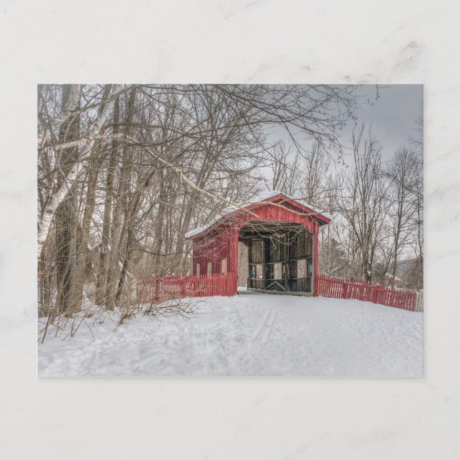 Carte Postale Pont couvert Neige rouge Photo (Devant)