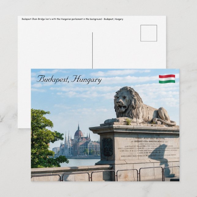 Carte Postale Pont de Chaîne Szechenyi et Parlement de Budapest (Devant / Derrière)