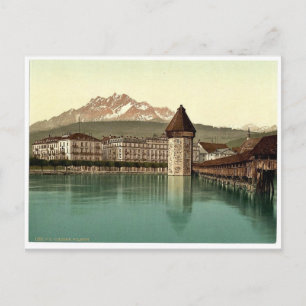 Carte Postale Pont de la Chapelle et vue sur Pilatus, Lucerne, S