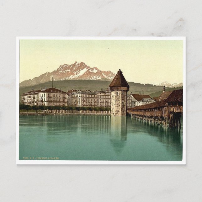 Carte Postale Pont de la Chapelle et vue sur Pilatus, Lucerne, S (Devant)