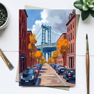 Carte Postale Pont de Manhattan NYC Peinture à l'aquarelle