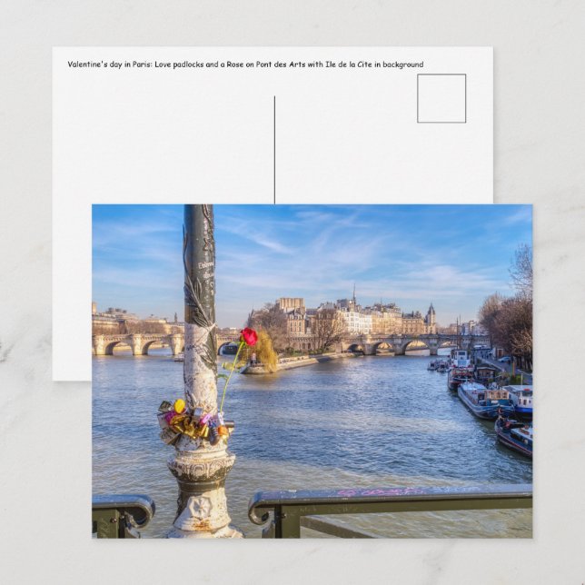 Carte Postale Pont des Arts à la Saint-Valentin - Paris (Devant / Derrière)