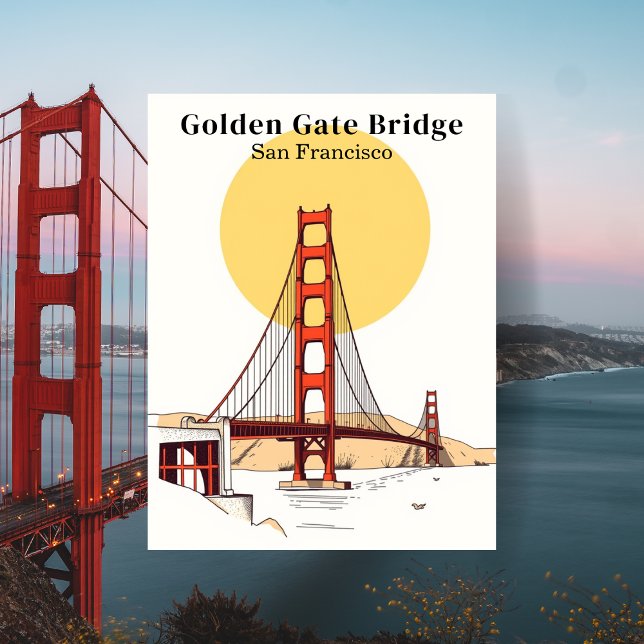 Carte Postale Pont Golden Gate San Francisco Minimaliste (Golden Gate Bridge San Francisco Minimalistic Postcard)