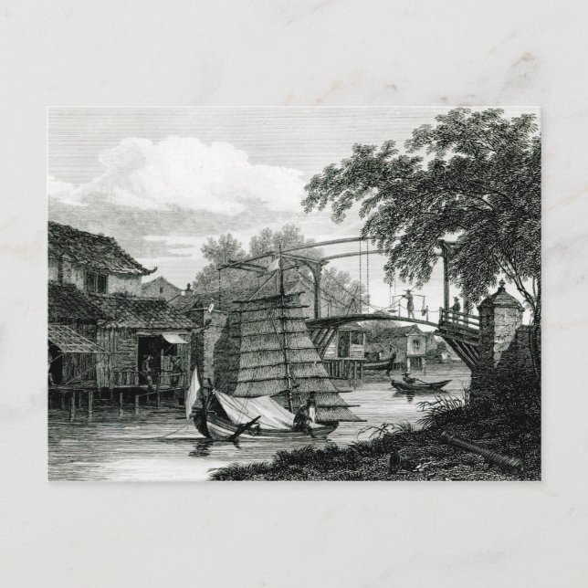Carte Postale Pont-levis à Malacca, gravé par George Cooke (Devant)