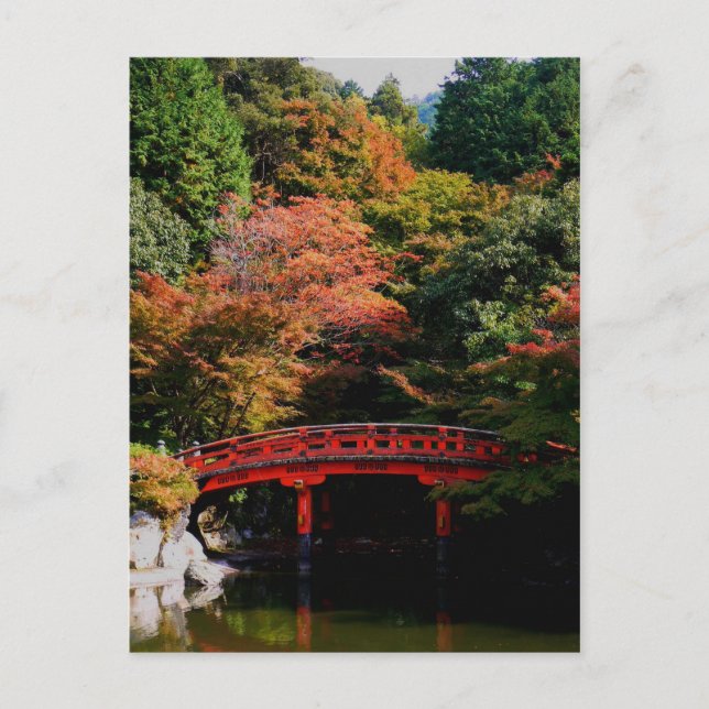 Carte Postale Pont rouge japonais en automne (Devant)