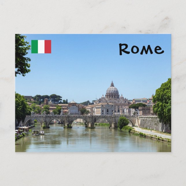 Carte Postale Pont Sant'angelo et Basilique Saint-Pierre - Rome (Devant)