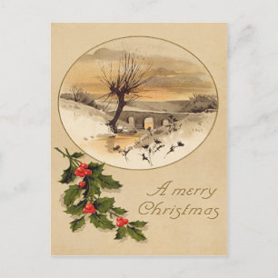 Carte Postale Pont Snow Wintry Scene Holly