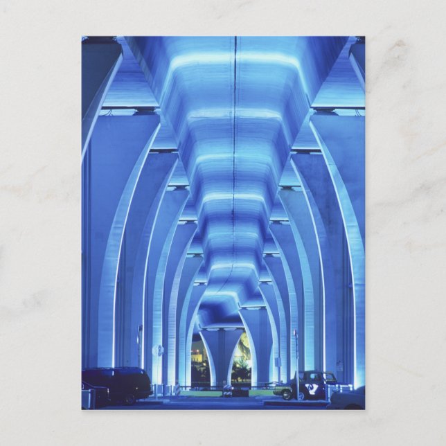 Carte Postale Pont, sous l'éclairage, Port de Miami, (Devant)