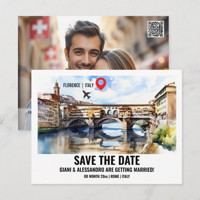 Carte Postale Ponte vecchio Florence Italie aquarelle date de sa (Devant / Derrière)