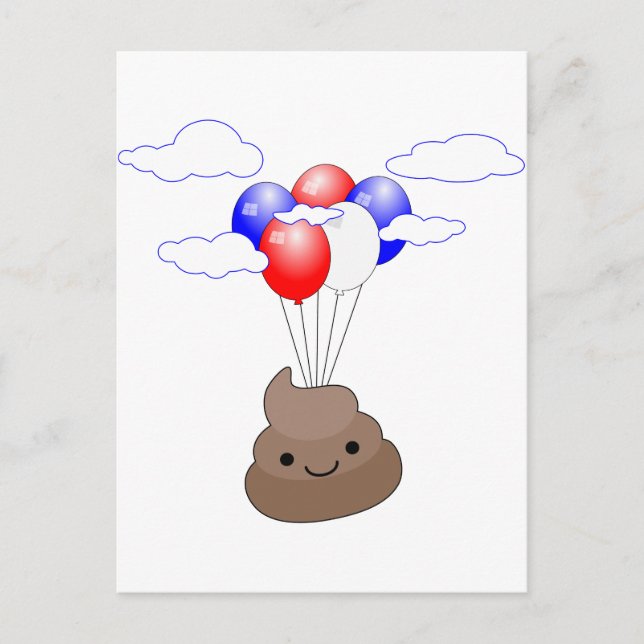 Carte Postale Poo Emoji Voler Avec Ballons (Devant)