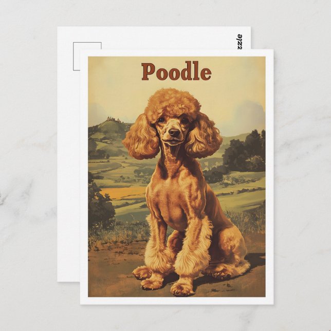 Carte Postale Poodle Dog Vintage Art (Devant / Derrière)